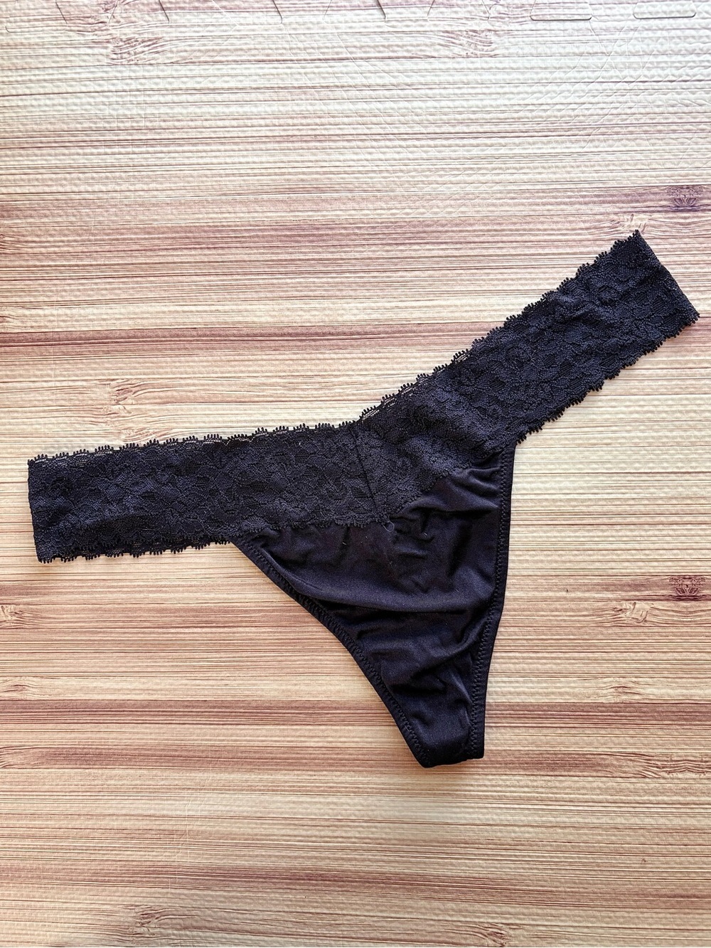 Satin lace thong